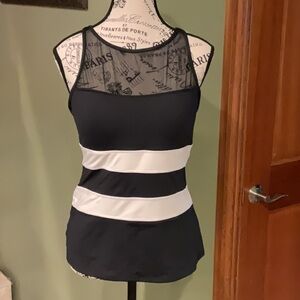 Liz Claiborne Black and White Asymmetrical Fitted Tankini Top Size Large